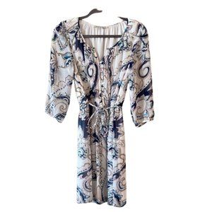 DANIEL RAINN White/Blue Paisley Belted Sundress